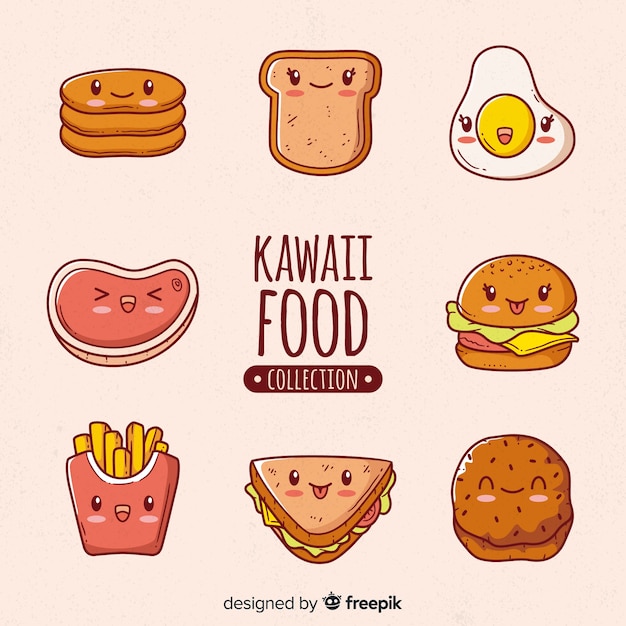 Free vector kawaii food hand drawn collection