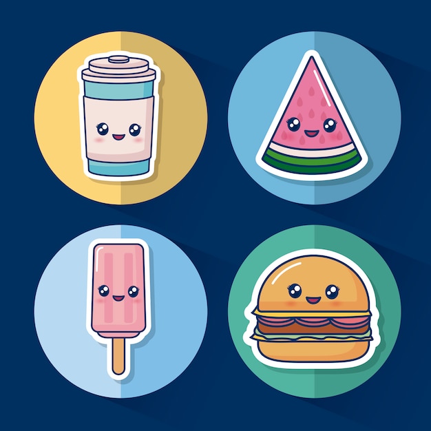 Free vector kawaii food