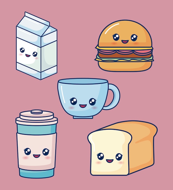 Free vector kawaii food