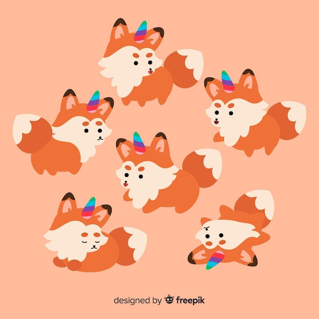 Kawaii fox unicorn character collection