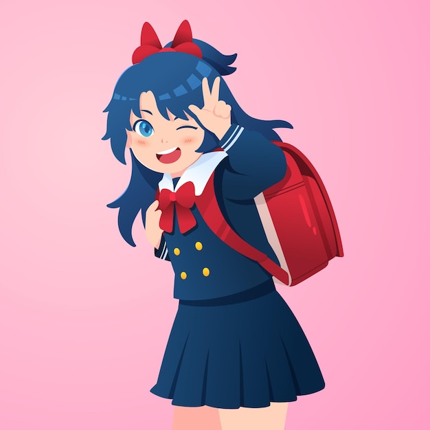 Free vector kawaii girl student character wearing a randoseru