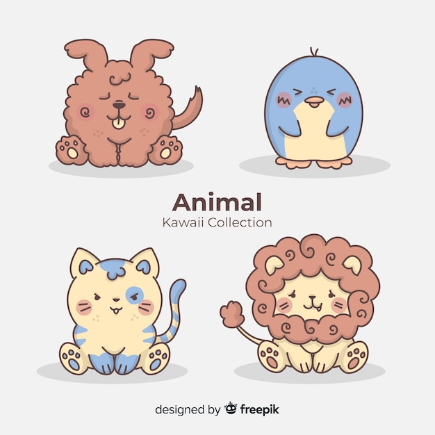 Free vector kawaii hand drawn animals collection