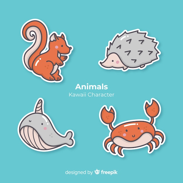 Free vector kawaii hand drawn animals collection