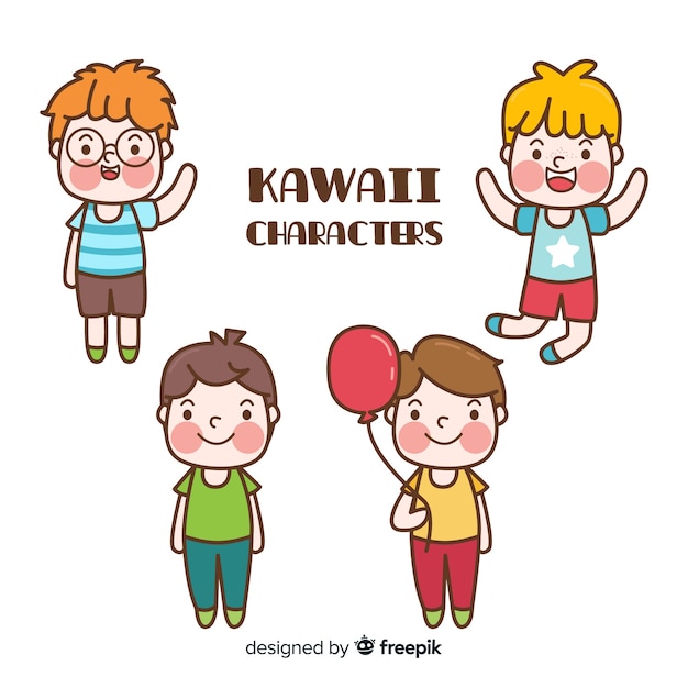 Коллекция рисованной мальчиков Kawaii