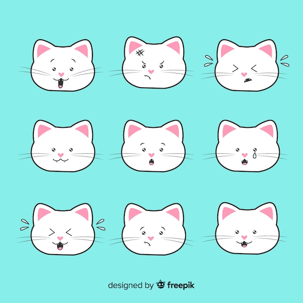 Vettore gratuito collezione di gatti disegnati a mano kawaii