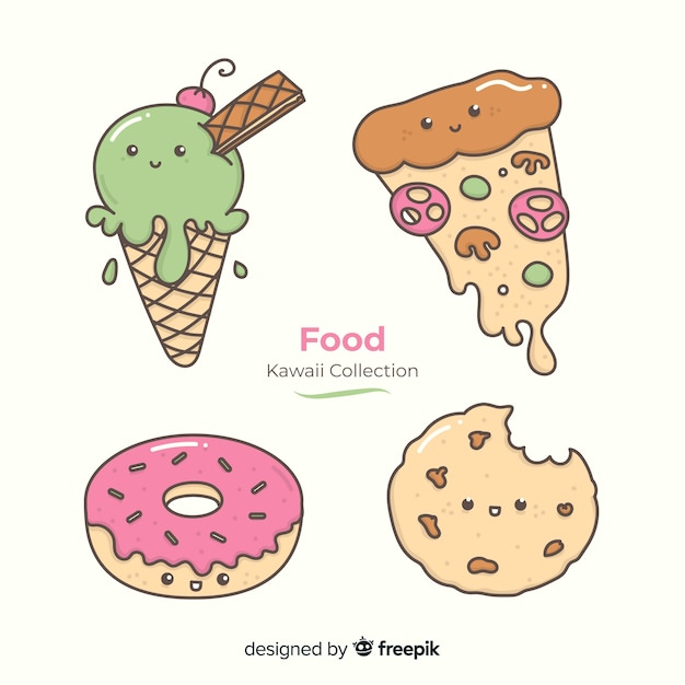 Collezione di fast food disegnata a mano kawaii