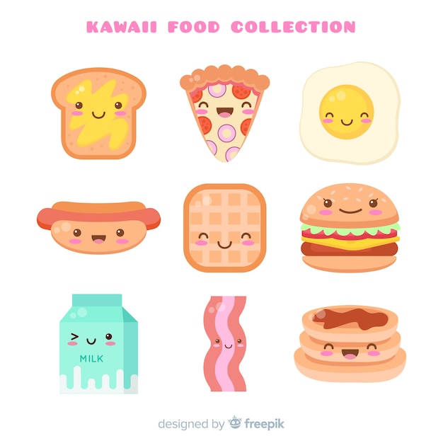 Free vector kawaii hand drawn fast food collection