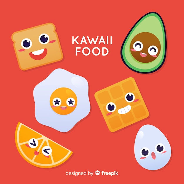 Kawaii hand drawn food collection