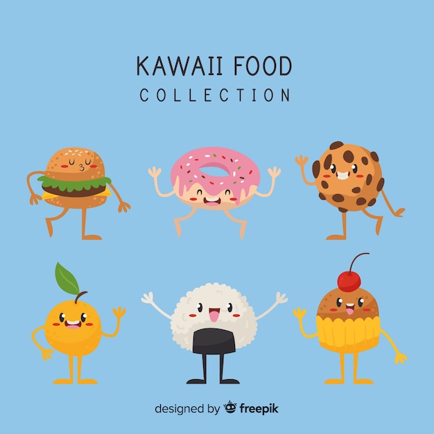Бесплатное векторное изображение kawaii коллекция рисованной пищи
