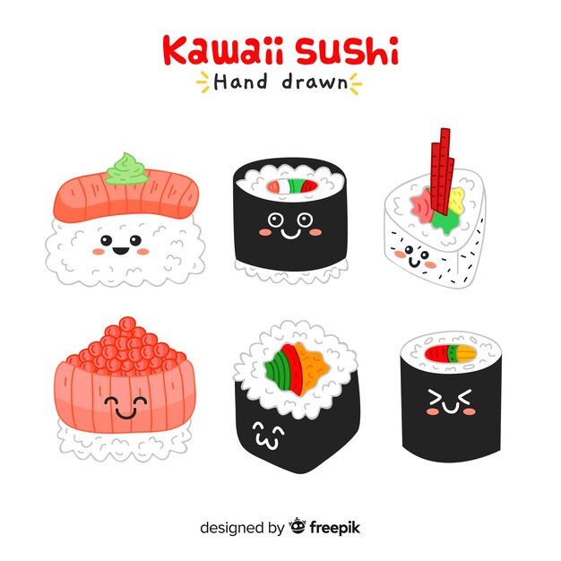 Kawaii hand drawn sushi collection