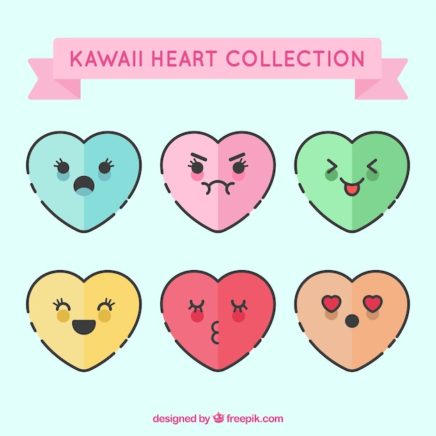 Бесплатное векторное изображение kawaii коллекция сердца