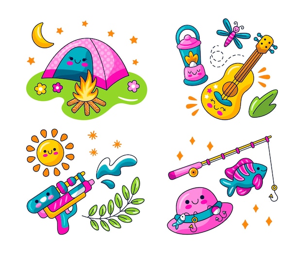 Free vector kawaii holiday stickers collection
