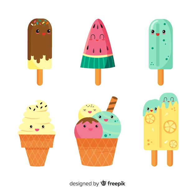 Free vector kawaii ice cream character collection