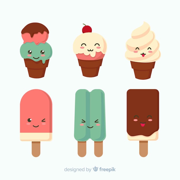 Collezione di personaggi gelato kawaii