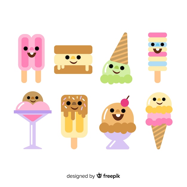 Бесплатное векторное изображение Коллекция персонажей мороженого kawaii