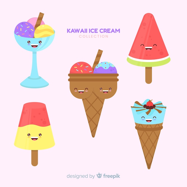 Vettore gratuito collezione di personaggi gelato kawaii