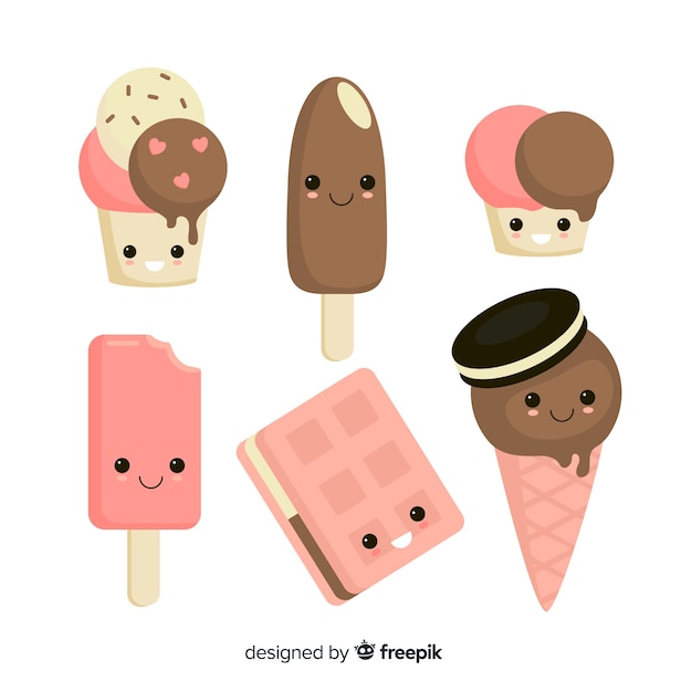 Vettore gratuito collezione di personaggi gelato kawaii