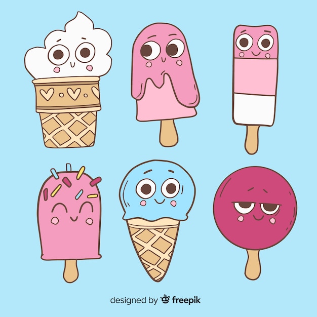 Free vector kawaii ice cream characters