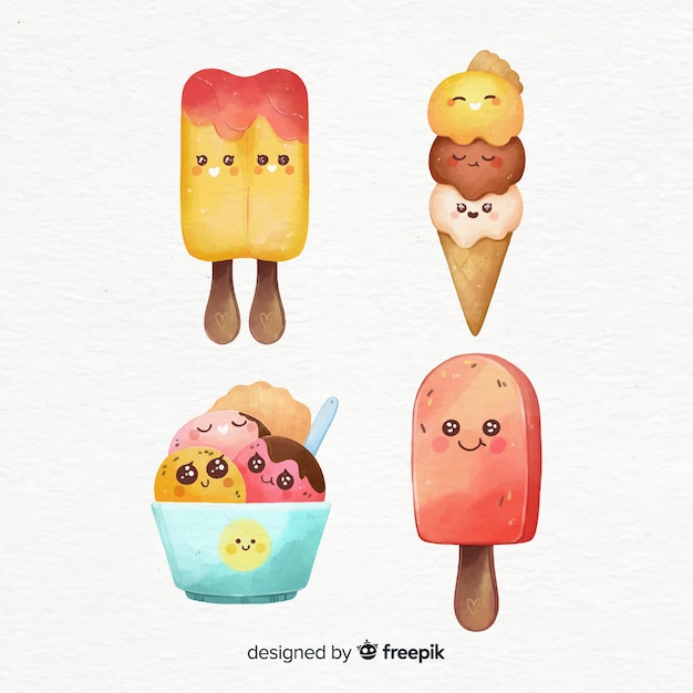 Free vector kawaii ice cream characters