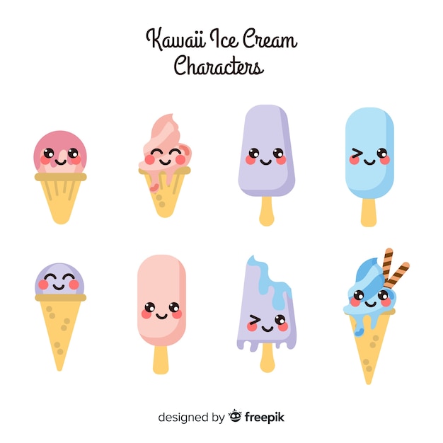 Vettore gratuito personaggi dei gelati kawaii