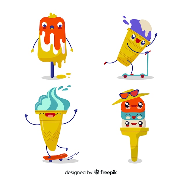 Free vector kawaii ice cream characters
