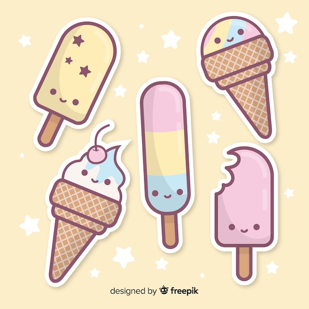 Free vector kawaii ice cream characters