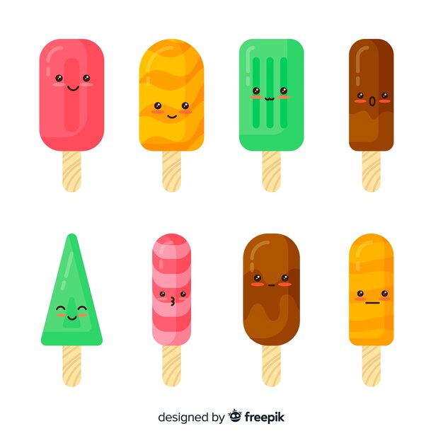 Free vector kawaii ice cream characters