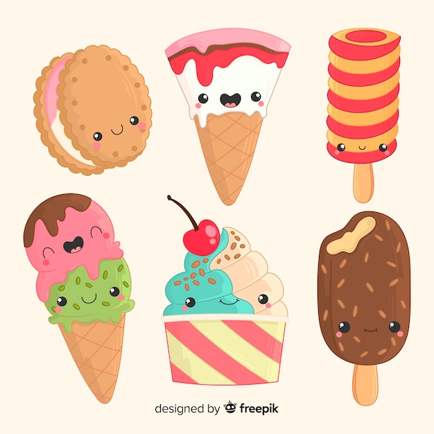 Vettore gratuito personaggi dei gelati kawaii