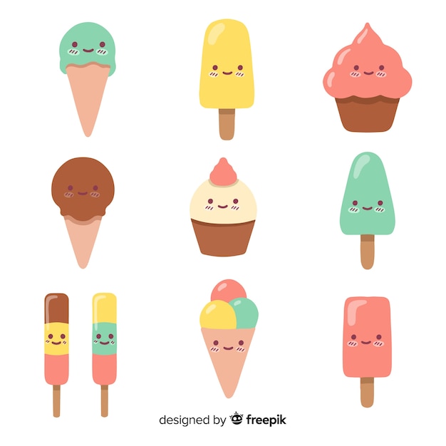 Free vector kawaii ice cream collection