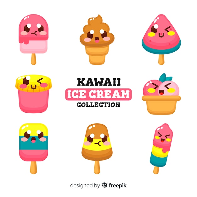 Free vector kawaii ice cream collection