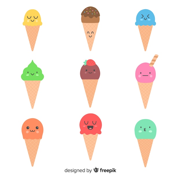 Vettore gratuito collezione di gelato kawaii