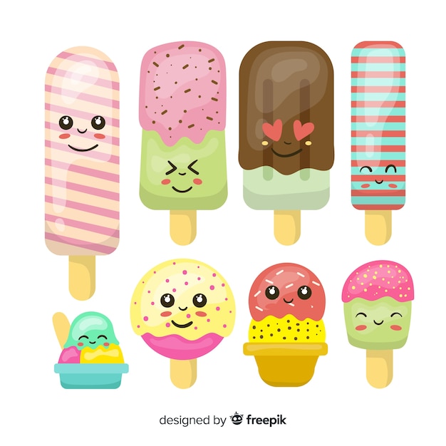 Free vector kawaii ice cream collection