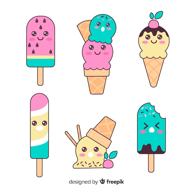 Vettore gratuito collezione di gelato kawaii