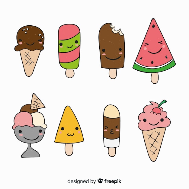 Vettore gratuito collezione di gelato kawaii