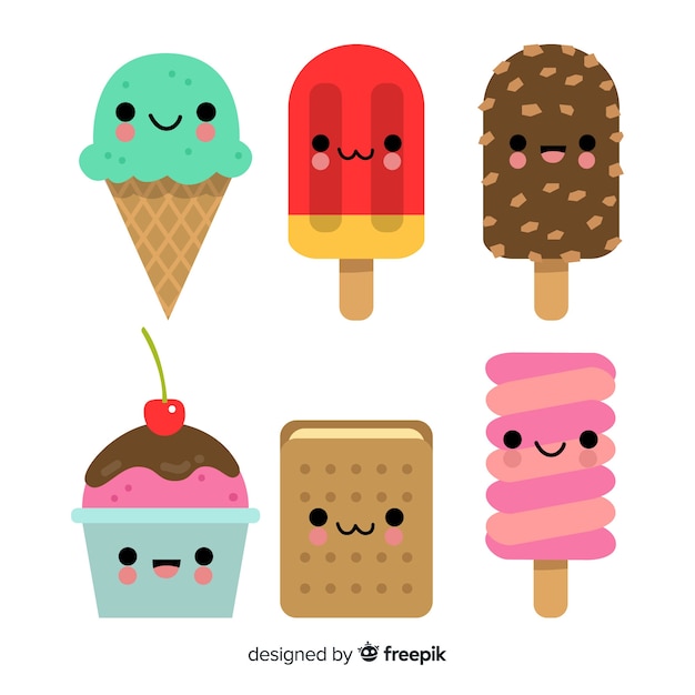 Vettore gratuito collezione di gelato kawaii