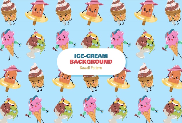 Free vector kawaii ice cream pattern vector