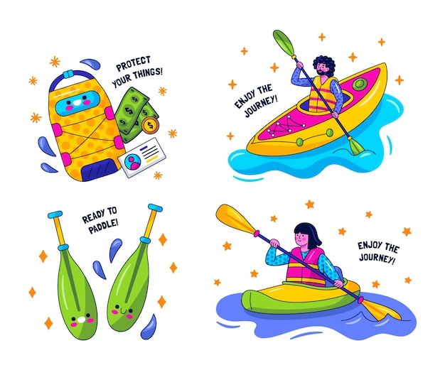 Free vector kawaii kayak stickers set