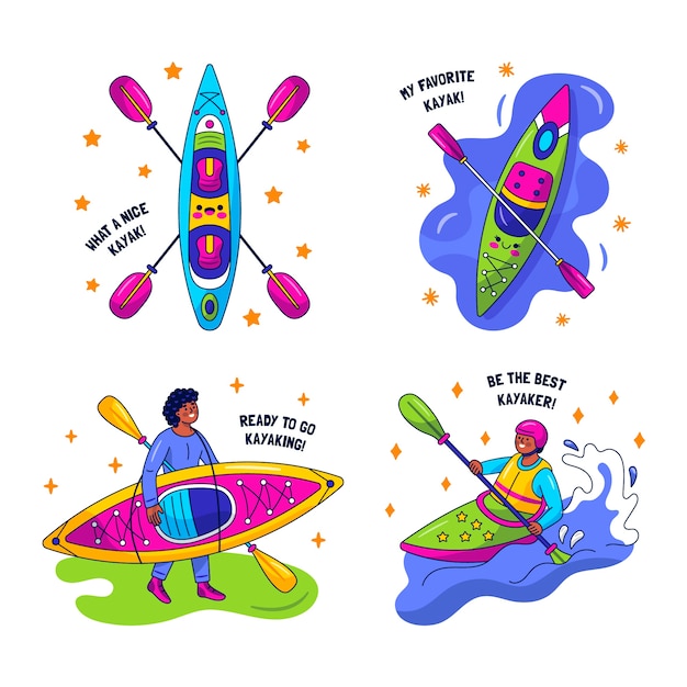 Free vector kawaii kayak stickers set