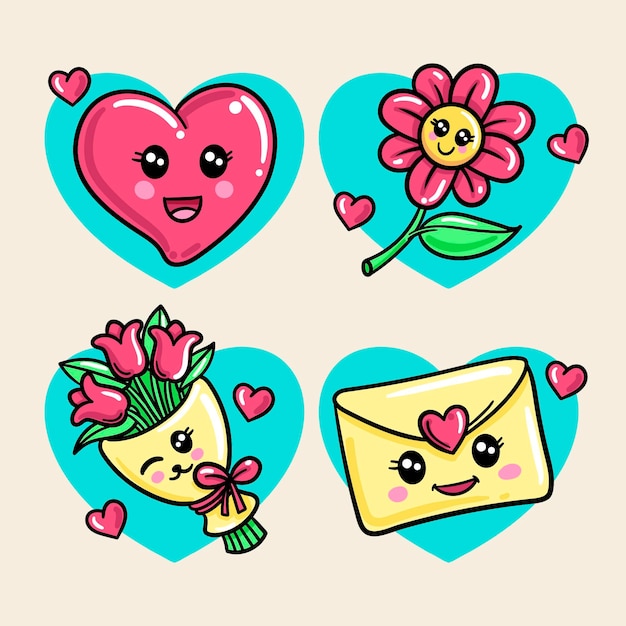 Free vector kawaii love collection