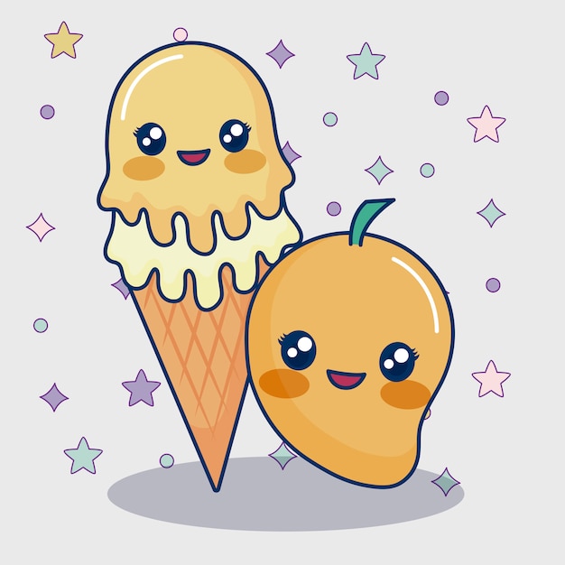 Kawaii mango and ice cream