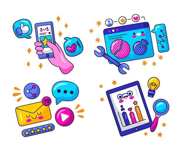 Free vector kawaii marketing stickers