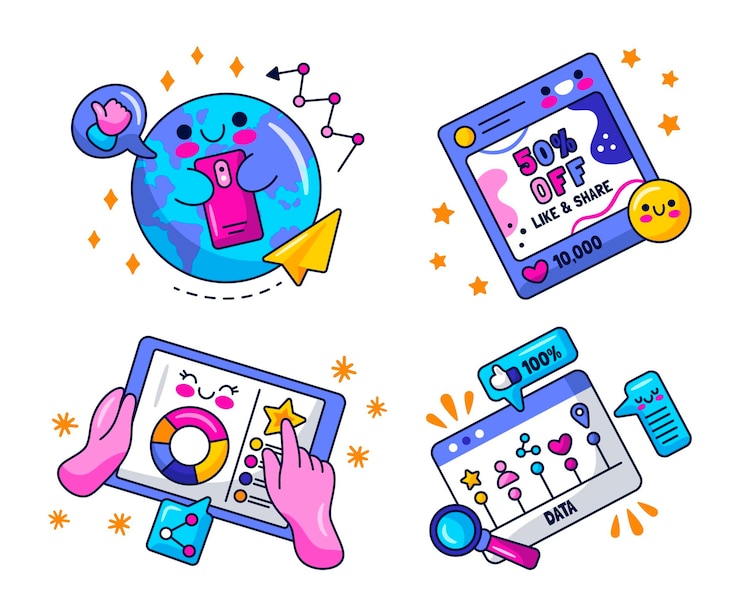 무료 Vector 귀여운 마케팅 스티커