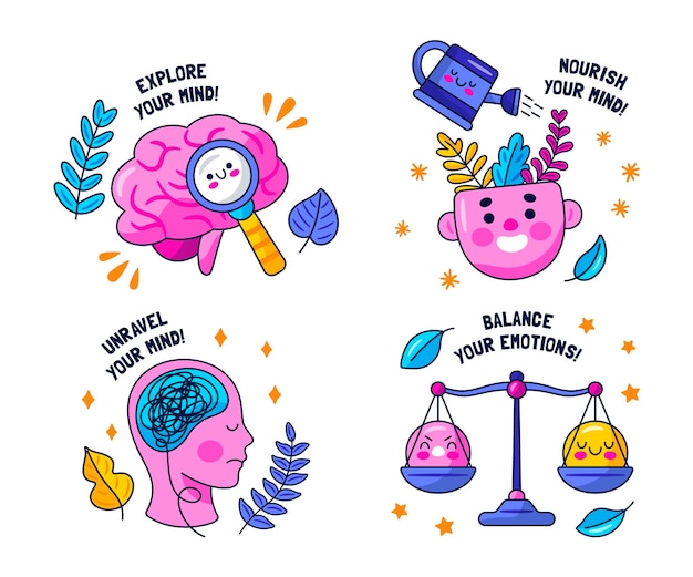 Free vector kawaii mental health stickers