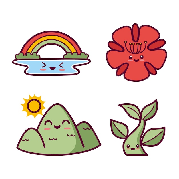 Free vector kawaii nature collection