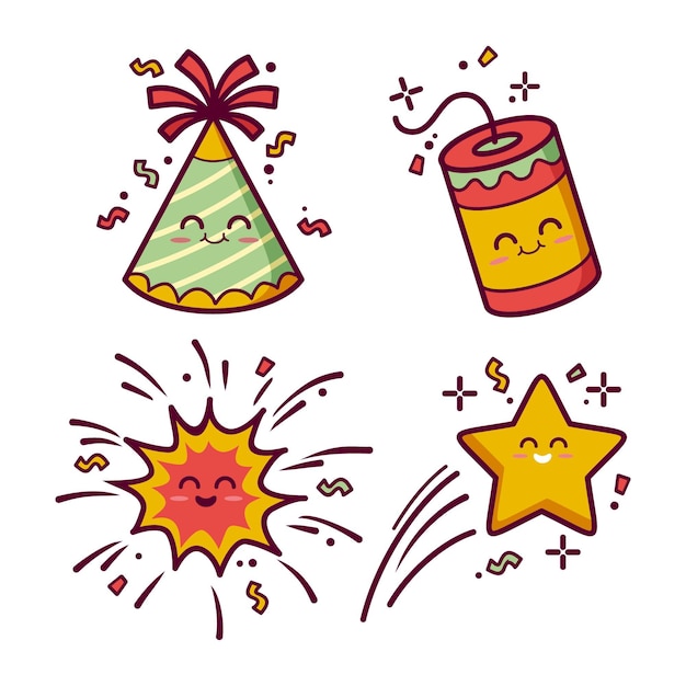 Free Vector kawaii new year collection