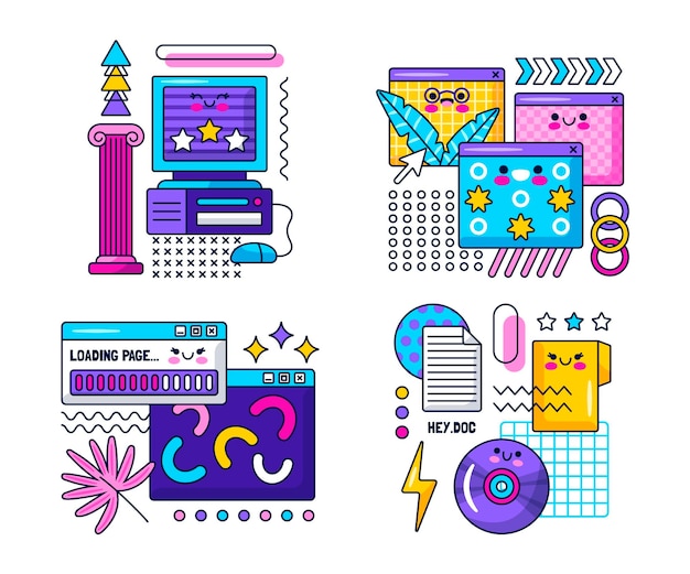 Kawaii retro internet and computer stickers