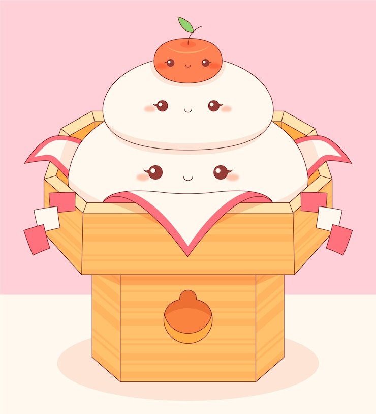 Free Vector kawaii smiley kagamimochi to eat