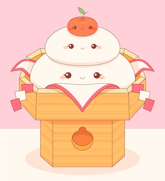 무료 벡터 먹는 kawaii 웃는 kagamimochi