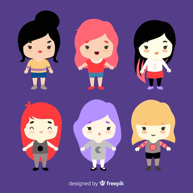 Free vector kawaii smiling girls pack