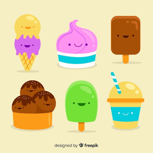 Free vector kawaii smiling sweet food pack